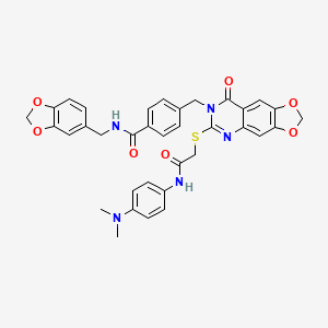 molecular formula C35H31N5O7S B2559753 N-[(2H-1,3-benzodioxol-5-yl)methyl]-4-({6-[({[4-(dimethylamino)phenyl]carbamoyl}methyl)sulfanyl]-8-oxo-2H,7H,8H-[1,3]dioxolo[4,5-g]quinazolin-7-yl}methyl)benzamide CAS No. 688062-10-4