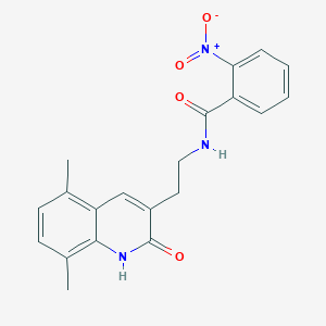 molecular formula C20H19N3O4 B2559766 N-(2-(5,8-dimethyl-2-oxo-1,2-dihydroquinolin-3-yl)ethyl)-2-nitrobenzamide CAS No. 851406-76-3