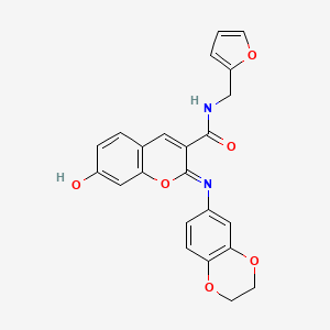 (2Z)-2-(2,3-dihydro-1,4-benzodioxin-6-ylimino)-N-(furan-2-ylmethyl)-7-hydroxy-2H-chromene-3-carboxamide