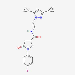 molecular formula C22H25FN4O2 B2559812 N-[2-(3,5-dicyclopropyl-1H-pyrazol-1-yl)ethyl]-1-(4-fluorophenyl)-5-oxopyrrolidine-3-carboxamide CAS No. 2320898-63-1