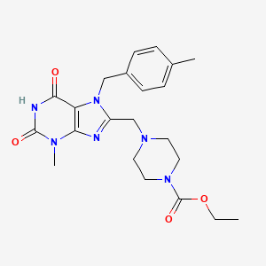 molecular formula C22H28N6O4 B2559864 ethyl 4-({3-methyl-7-[(4-methylphenyl)methyl]-2,6-dioxo-2,3,6,7-tetrahydro-1H-purin-8-yl}methyl)piperazine-1-carboxylate CAS No. 862979-46-2