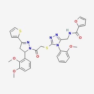 B2559903 N-[[5-[2-[3-(2,3-dimethoxyphenyl)-5-thiophen-2-yl-3,4-dihydropyrazol-2-yl]-2-oxoethyl]sulfanyl-4-(2-methoxyphenyl)-1,2,4-triazol-3-yl]methyl]furan-2-carboxamide CAS No. 393586-12-4