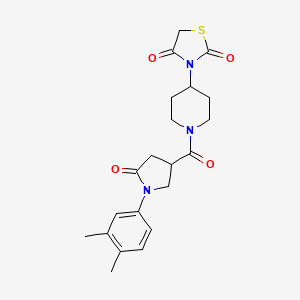 molecular formula C21H25N3O4S B2559909 3-(1-(1-(3,4-Dimethylphenyl)-5-oxopyrrolidine-3-carbonyl)piperidin-4-yl)thiazolidine-2,4-dione CAS No. 1795424-13-3