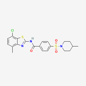 molecular formula C21H22ClN3O3S2 B2559966 N-(7-chloro-4-methyl-1,3-benzothiazol-2-yl)-4-[(4-methylpiperidin-1-yl)sulfonyl]benzamide CAS No. 896675-95-9