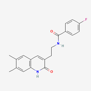 molecular formula C20H19FN2O2 B2560066 N-(2-(6,7-dimethyl-2-oxo-1,2-dihydroquinolin-3-yl)ethyl)-4-fluorobenzamide CAS No. 851096-31-6