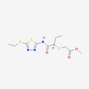 molecular formula C11H17N3O3S3 B2560119 Methyl 2-((1-((5-(ethylthio)-1,3,4-thiadiazol-2-yl)amino)-1-oxobutan-2-yl)thio)acetate CAS No. 394239-13-5