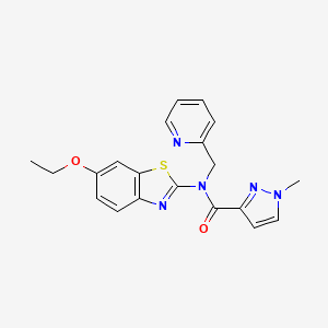 molecular formula C20H19N5O2S B2560132 N-(6-ethoxybenzo[d]thiazol-2-yl)-1-methyl-N-(pyridin-2-ylmethyl)-1H-pyrazole-3-carboxamide CAS No. 1172455-98-9