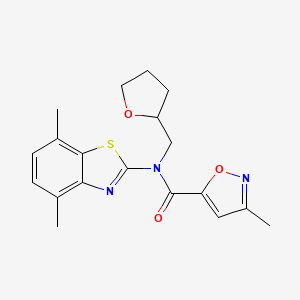 molecular formula C19H21N3O3S B2560136 N-(4,7-dimethyl-1,3-benzothiazol-2-yl)-3-methyl-N-[(oxolan-2-yl)methyl]-1,2-oxazole-5-carboxamide CAS No. 946229-00-1