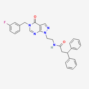 molecular formula C29H26FN5O2 B2560144 N-(2-(5-(3-fluorobenzyl)-4-oxo-4,5-dihydro-1H-pyrazolo[3,4-d]pyrimidin-1-yl)ethyl)-3,3-diphenylpropanamide CAS No. 922045-03-2