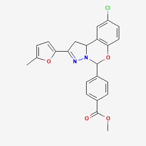 molecular formula C23H19ClN2O4 B2560150 Methyl 4-[9-chloro-2-(5-methyl-2-furyl)-1,10b-dihydropyrazolo[1,5-c][1,3]benzoxazin-5-yl]benzoate CAS No. 452052-28-7