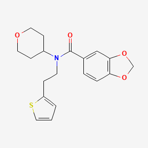 molecular formula C19H21NO4S B2560168 N-(oxan-4-yl)-N-[2-(thiophen-2-yl)ethyl]-2H-1,3-benzodioxole-5-carboxamide CAS No. 1797268-67-7