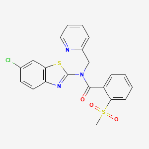 molecular formula C21H16ClN3O3S2 B2560175 N-(6-chloro-1,3-benzothiazol-2-yl)-2-methanesulfonyl-N-[(pyridin-2-yl)methyl]benzamide CAS No. 886937-31-1