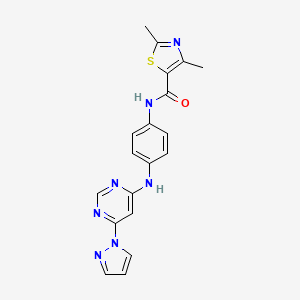 molecular formula C19H17N7OS B2560183 N-(4-((6-(1H-pyrazol-1-yl)pyrimidin-4-yl)amino)phenyl)-2,4-dimethylthiazole-5-carboxamide CAS No. 1206997-51-4