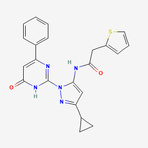 N-(3-cyclopropyl-1-(6-oxo-4-phenyl-1,6-dihydropyrimidin-2-yl)-1H-pyrazol-5-yl)-2-(thiophen-2-yl)acetamide