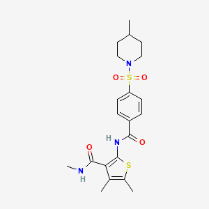 molecular formula C21H27N3O4S2 B2560228 N,4,5-trimethyl-2-(4-((4-methylpiperidin-1-yl)sulfonyl)benzamido)thiophene-3-carboxamide CAS No. 896296-91-6