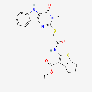 molecular formula C23H22N4O4S2 B2560236 ethyl 2-[2-({3-methyl-4-oxo-3H,4H,5H-pyrimido[5,4-b]indol-2-yl}sulfanyl)acetamido]-4H,5H,6H-cyclopenta[b]thiophene-3-carboxylate CAS No. 537668-06-7