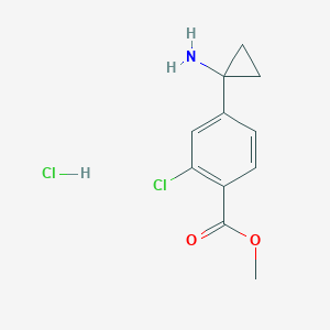 molecular formula C11H13Cl2NO2 B2560237 Methyl 4-(1-aminocyclopropyl)-2-chlorobenzoate hydrochloride CAS No. 2379945-35-2