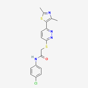 molecular formula C17H15ClN4OS2 B2560282 N-(4-chlorophenyl)-2-{[6-(2,4-dimethyl-1,3-thiazol-5-yl)pyridazin-3-yl]sulfanyl}acetamide CAS No. 894010-58-3