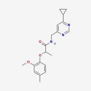 molecular formula C19H23N3O3 B2560286 N-[(6-cyclopropylpyrimidin-4-yl)methyl]-2-(2-methoxy-4-methylphenoxy)propanamide CAS No. 2194846-43-8