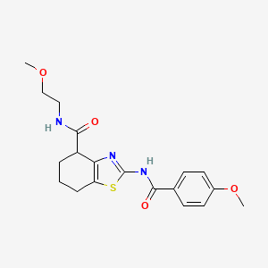 molecular formula C19H23N3O4S B2560325 2-(4-methoxybenzamido)-N-(2-methoxyethyl)-4,5,6,7-tetrahydro-1,3-benzothiazole-4-carboxamide CAS No. 941967-50-6