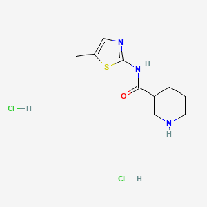 molecular formula C10H17Cl2N3OS B2560344 N-(5-Methyl-1,3-thiazol-2-yl)piperidine-3-carboxamide;dihydrochloride CAS No. 2418678-46-1