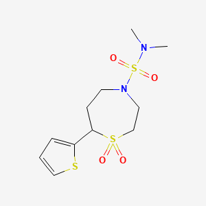 molecular formula C11H18N2O4S3 B2560364 N,N-dimethyl-7-(thiophen-2-yl)-1,4-thiazepane-4-sulfonamide 1,1-dioxide CAS No. 2034382-34-6