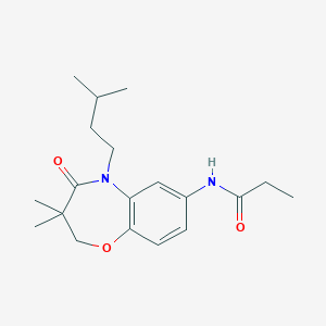 molecular formula C19H28N2O3 B2560407 N-(5-isopentyl-3,3-dimethyl-4-oxo-2,3,4,5-tetrahydrobenzo[b][1,4]oxazepin-7-yl)propionamide CAS No. 921778-13-4