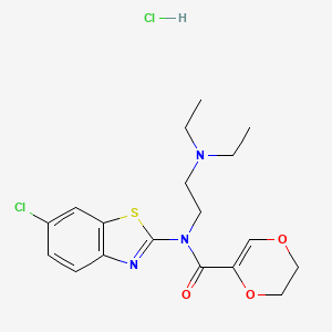 molecular formula C18H23Cl2N3O3S B2560469 N-(6-CHLORO-1,3-BENZOTHIAZOL-2-YL)-N-[2-(DIETHYLAMINO)ETHYL]-5,6-DIHYDRO-1,4-DIOXINE-2-CARBOXAMIDE HYDROCHLORIDE CAS No. 1217069-94-7