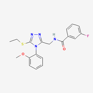 molecular formula C19H19FN4O2S B2560477 N-{[5-(ethylsulfanyl)-4-(2-methoxyphenyl)-4H-1,2,4-triazol-3-yl]methyl}-3-fluorobenzamide CAS No. 391914-96-8