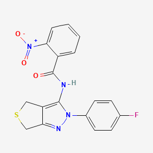 molecular formula C18H13FN4O3S B2560498 N-(2-(4-fluorophenyl)-4,6-dihydro-2H-thieno[3,4-c]pyrazol-3-yl)-2-nitrobenzamide CAS No. 450343-00-7