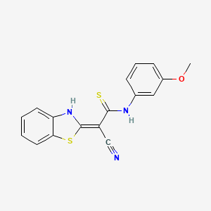 molecular formula C17H13N3OS2 B2560546 2-(1,3-Benzothiazol-2-yl)-3-[(3-methoxyphenyl)amino]-3-sulfanylprop-2-enenitrile CAS No. 379255-68-2