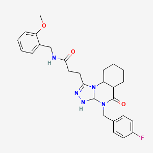 molecular formula C27H24FN5O3 B2560548 3-{4-[(4-fluorophenyl)methyl]-5-oxo-4H,5H-[1,2,4]triazolo[4,3-a]quinazolin-1-yl}-N-[(2-methoxyphenyl)methyl]propanamide CAS No. 902960-20-7