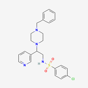 molecular formula C24H27ClN4O2S B2560560 N-(2-(4-benzylpiperazin-1-yl)-2-(pyridin-3-yl)ethyl)-4-chlorobenzenesulfonamide CAS No. 863558-70-7