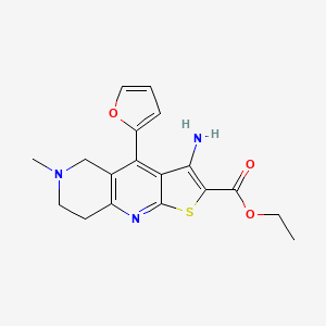 molecular formula C18H19N3O3S B2560571 Ethyl 3-amino-4-(furan-2-yl)-6-methyl-5,6,7,8-tetrahydrothieno[2,3-b][1,6]naphthyridine-2-carboxylate CAS No. 884236-35-5