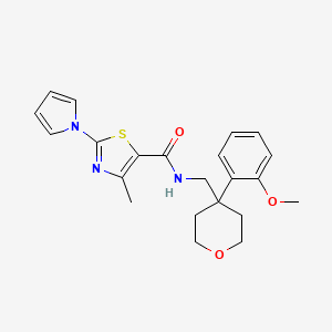 molecular formula C22H25N3O3S B2560574 N-((4-(2-methoxyphenyl)tetrahydro-2H-pyran-4-yl)methyl)-4-methyl-2-(1H-pyrrol-1-yl)thiazole-5-carboxamide CAS No. 1327244-30-3