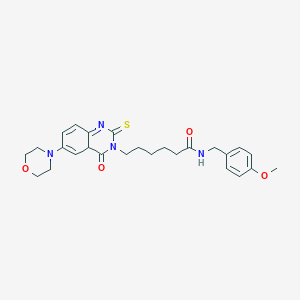 molecular formula C26H32N4O4S B2560634 N-[(4-methoxyphenyl)methyl]-6-[6-(morpholin-4-yl)-4-oxo-2-sulfanylidene-1,2,3,4-tetrahydroquinazolin-3-yl]hexanamide CAS No. 689769-53-7