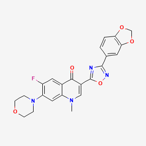 molecular formula C23H19FN4O5 B2560642 3-(3-(benzo[d][1,3]dioxol-5-yl)-1,2,4-oxadiazol-5-yl)-6-fluoro-1-methyl-7-morpholinoquinolin-4(1H)-one CAS No. 1110984-60-5