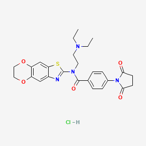 molecular formula C26H29ClN4O5S B2560649 N-[2-(diethylamino)ethyl]-N-(6,7-dihydro-[1,4]dioxino[2,3-f][1,3]benzothiazol-2-yl)-4-(2,5-dioxopyrrolidin-1-yl)benzamide;hydrochloride CAS No. 1052531-51-7