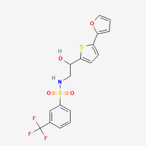 molecular formula C17H14F3NO4S2 B2560716 N-{2-[5-(furan-2-yl)thiophen-2-yl]-2-hydroxyethyl}-3-(trifluoromethyl)benzene-1-sulfonamide CAS No. 2320857-36-9