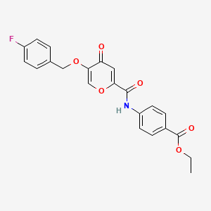 molecular formula C22H18FNO6 B2560750 ethyl 4-(5-((4-fluorobenzyl)oxy)-4-oxo-4H-pyran-2-carboxamido)benzoate CAS No. 1021093-81-1