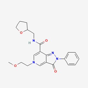 molecular formula C21H24N4O4 B2560757 5-(2-methoxyethyl)-3-oxo-2-phenyl-N-((tetrahydrofuran-2-yl)methyl)-3,5-dihydro-2H-pyrazolo[4,3-c]pyridine-7-carboxamide CAS No. 921515-10-8
