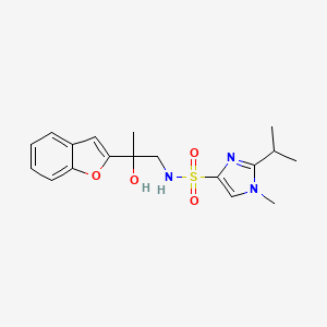 molecular formula C18H23N3O4S B2560817 N-(2-(benzofuran-2-yl)-2-hydroxypropyl)-2-isopropyl-1-methyl-1H-imidazole-4-sulfonamide CAS No. 2034601-14-2