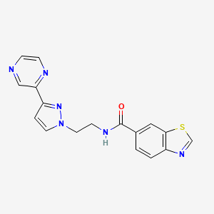 molecular formula C17H14N6OS B2560869 N-(2-(3-(pyrazin-2-yl)-1H-pyrazol-1-yl)ethyl)benzo[d]thiazole-6-carboxamide CAS No. 2034290-53-2