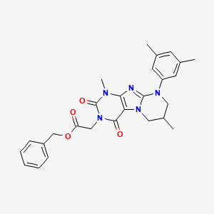 molecular formula C27H29N5O4 B2560878 benzyl 2-[9-(3,5-dimethylphenyl)-1,7-dimethyl-2,4-dioxo-1H,2H,3H,4H,6H,7H,8H,9H-pyrimido[1,2-g]purin-3-yl]acetate CAS No. 844854-59-7