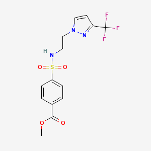 molecular formula C14H14F3N3O4S B2560958 methyl 4-(N-(2-(3-(trifluoromethyl)-1H-pyrazol-1-yl)ethyl)sulfamoyl)benzoate CAS No. 1448135-66-7