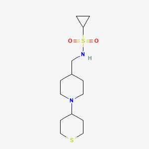 molecular formula C14H26N2O2S2 B2561146 N-{[1-(thian-4-yl)piperidin-4-yl]methyl}cyclopropanesulfonamide CAS No. 2034241-35-3