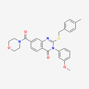 molecular formula C28H27N3O4S B2561148 3-(3-methoxyphenyl)-2-((4-methylbenzyl)thio)-7-(morpholine-4-carbonyl)quinazolin-4(3H)-one CAS No. 1115526-03-8