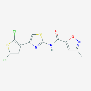 molecular formula C12H7Cl2N3O2S2 B2561162 N-(4-(2,5-dichlorothiophen-3-yl)thiazol-2-yl)-3-methylisoxazole-5-carboxamide CAS No. 946318-37-2