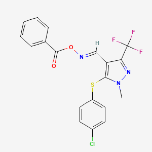 molecular formula C19H13ClF3N3O2S B2561165 N-(benzoyloxy)-N-{[5-[(4-chlorophenyl)sulfanyl]-1-methyl-3-(trifluoromethyl)-1H-pyrazol-4-yl]methylene}amine CAS No. 321553-22-4