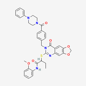 molecular formula C38H37N5O6S B2561171 N-(2-methoxyphenyl)-2-[(8-oxo-7-{[4-(4-phenylpiperazine-1-carbonyl)phenyl]methyl}-2H,7H,8H-[1,3]dioxolo[4,5-g]quinazolin-6-yl)sulfanyl]butanamide CAS No. 689759-96-4